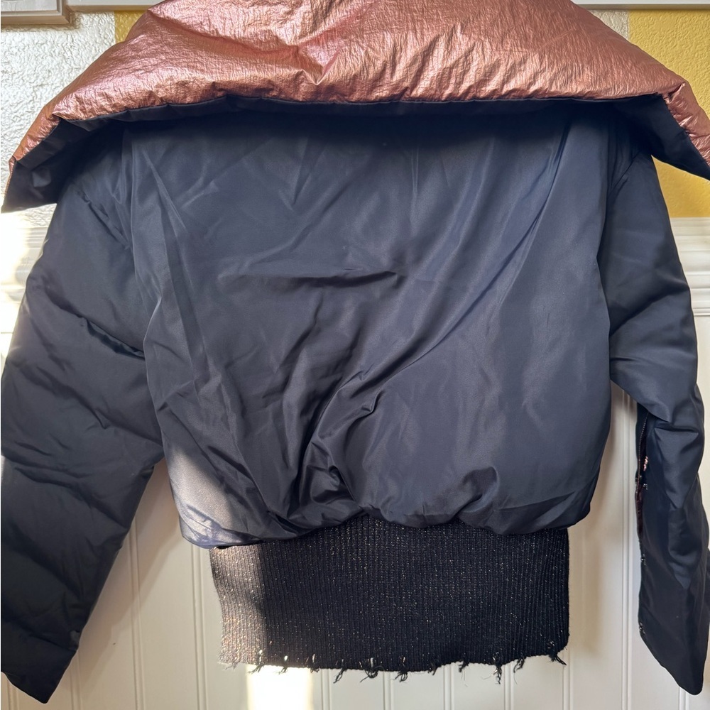 Women's Black and Copper Puffer Coat - Picture 6 of 6
